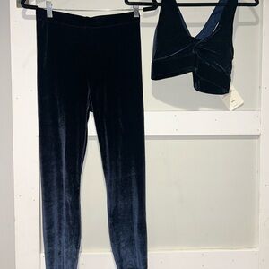 Navy Velvet Leggings and sports bra Top Set